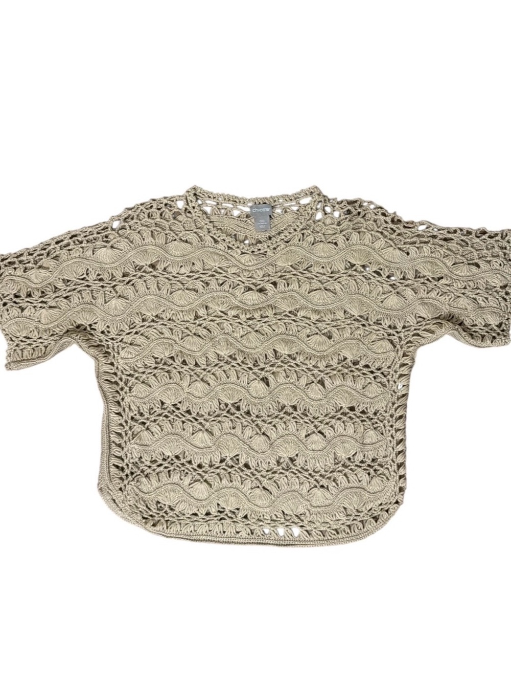CHICOS Crochet Knit Short Sleeve Top - Cream